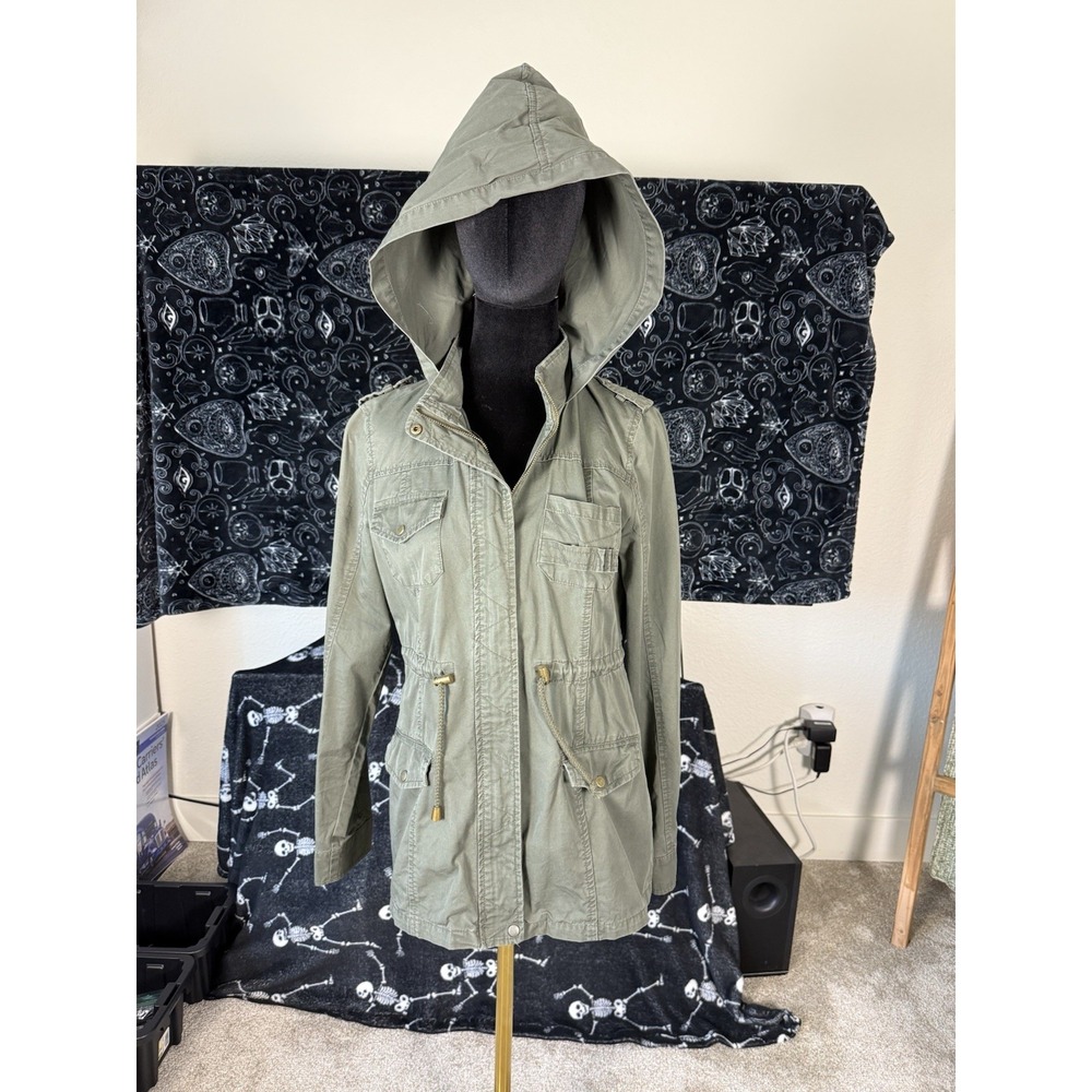 New Look Brand Women's Jacket Size Medium Olive Green snap Pockets Full Zip